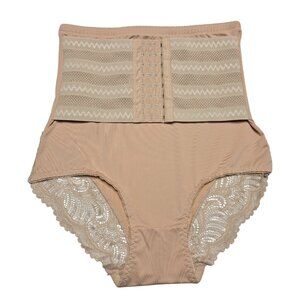High Waist Shapewear Panty Womens XL Beige Nude Tummy Control Lace Brief Shaper